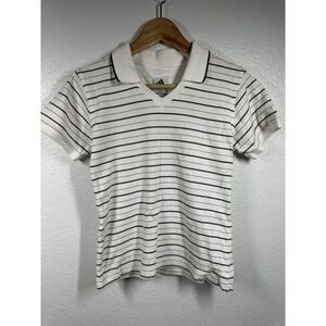 Adidas Shirt Womens Small Polo Short Sleeve V Neck Striped Tee‎ Athletic Top